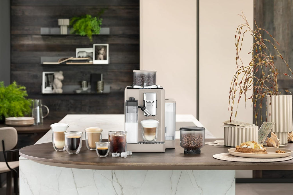 De'Longhi Rivelia EXAM440.55.W Macchina da Caffè Automatica con Sistema LatteCrema, Contenitore chicchi intercambiabile, 16 bevande caffè e latte con un solo tocco, Funzione Extra Shot, Display Touch da 3,5 pollici, Bianco