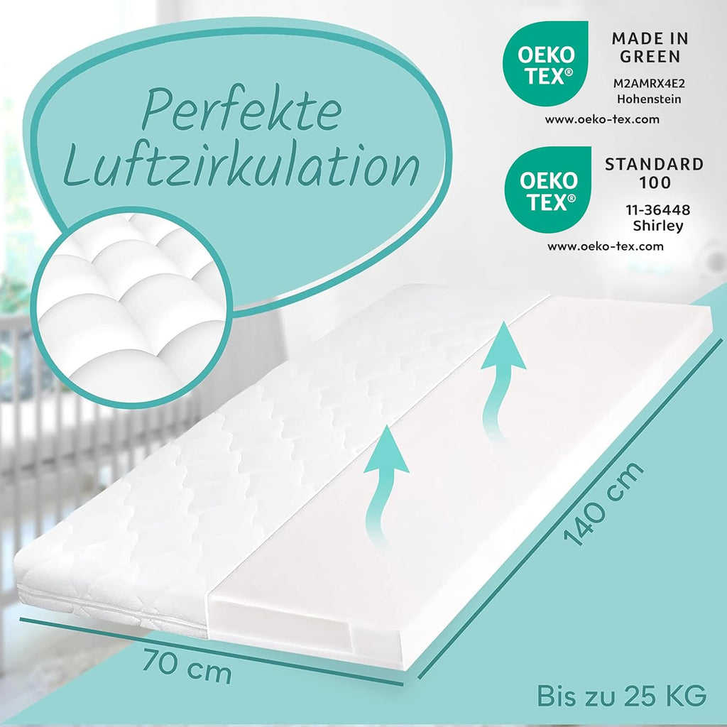 Sun Garden Kindermatratze 120x200 cm H3, Oeko Tex 100 Zertifiziert, Matratze für Kinderbett, Bezug waschbar, Optimale Matratze für Kinder, Bezug mit Klimafaser-Versteppung, Modell P1440 ComfortPur