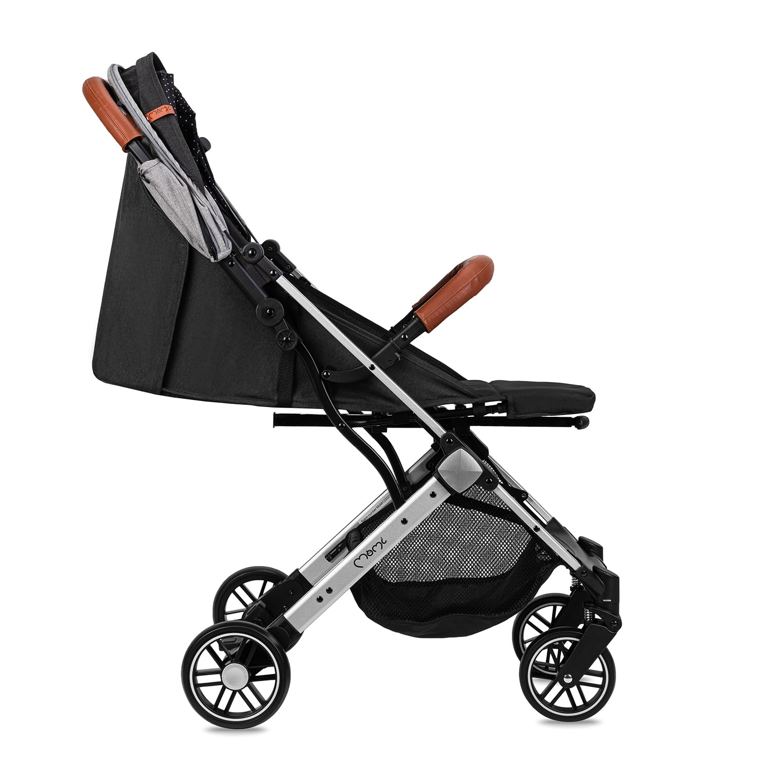 MOMI ESTELLE Kinderwagen für Kinder ab 6 Monat bis zu max körpergewicht von 15 kg, klappbar auf die Maße 65 x 51 x 21 cm, gewicht 7,5 kg, 5-Punkt-Sicherheitsgurt, koffer, grau-gold, Räder 6''/6,5''