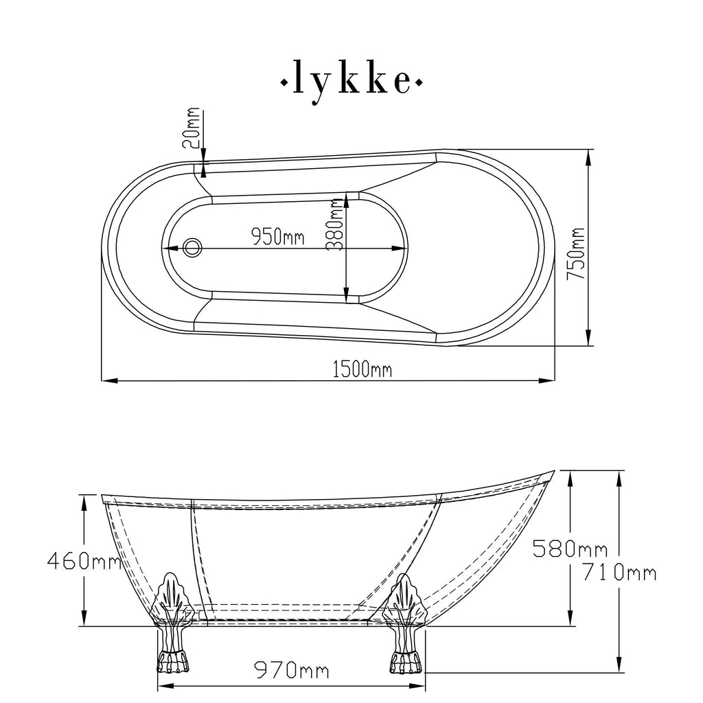 Lykke Vasca da bagno con piedini Nordic Deluxe 1500x750x710mm, Bianca
