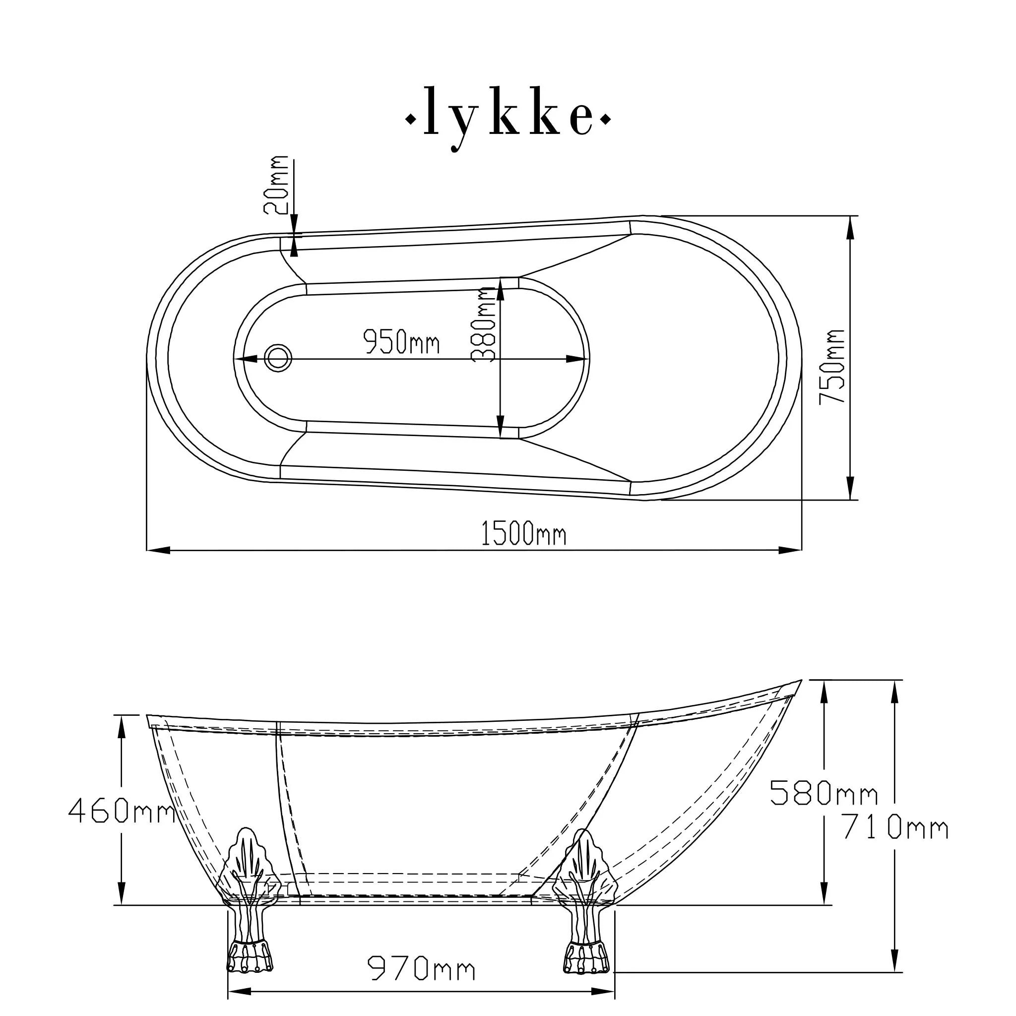 Lykke Vasca da bagno con piedini Nordic Deluxe 1500x750x710mm, Bianca