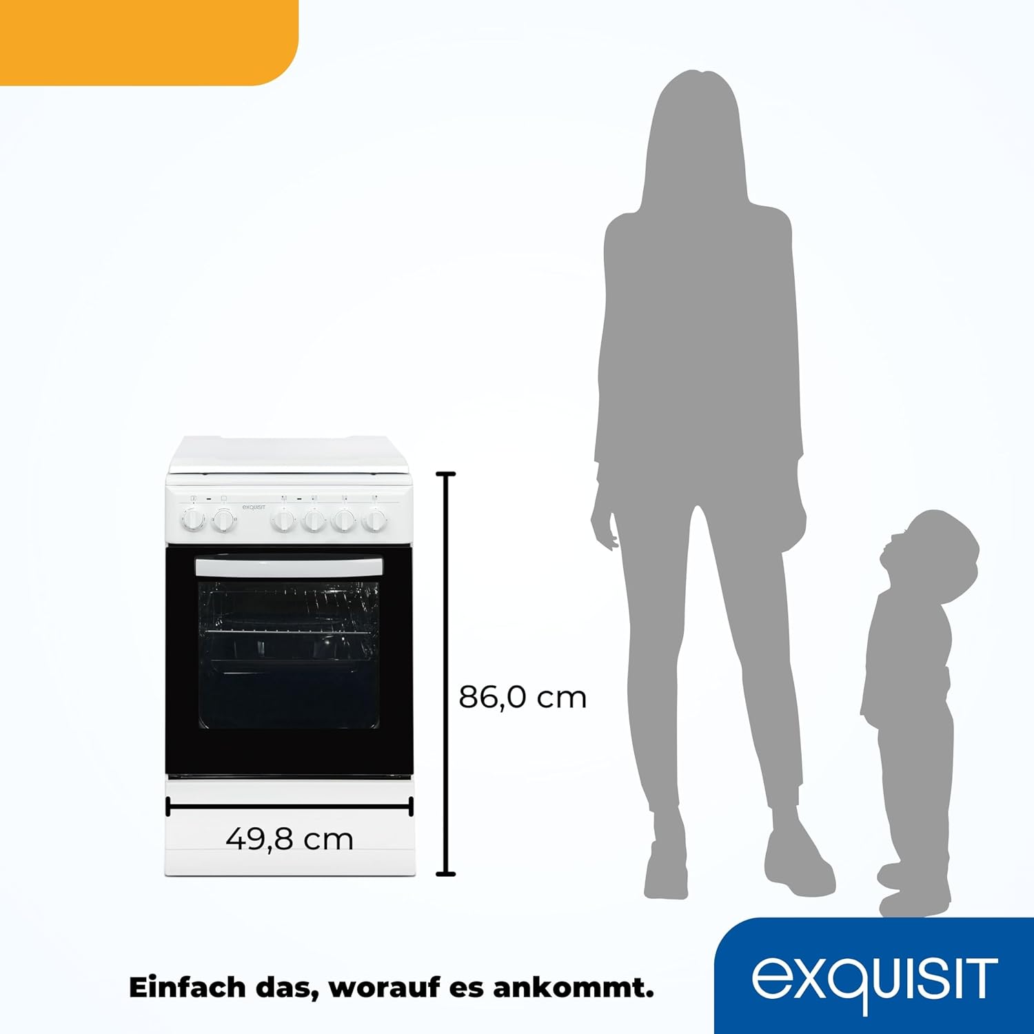 Cucina autonoma squisita, Cucina autonoma larghezza 50 cm, Piano cottura a piastre, Facile da usare, Vano cottura 48 l, Cucina elettrica 50 cm, EH9-3-090 bianca