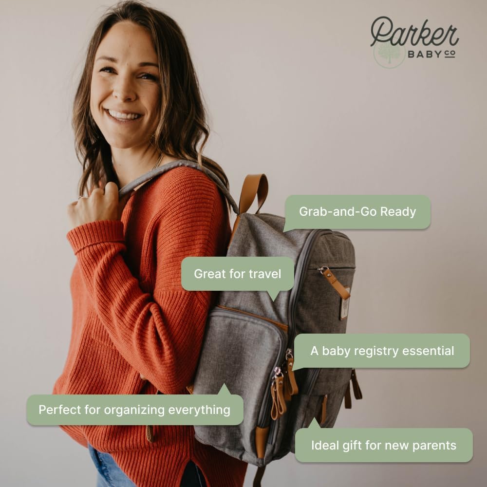Parker Baby Diaper Backpack - Full Zip Diaper Bag with Insulated Pockets