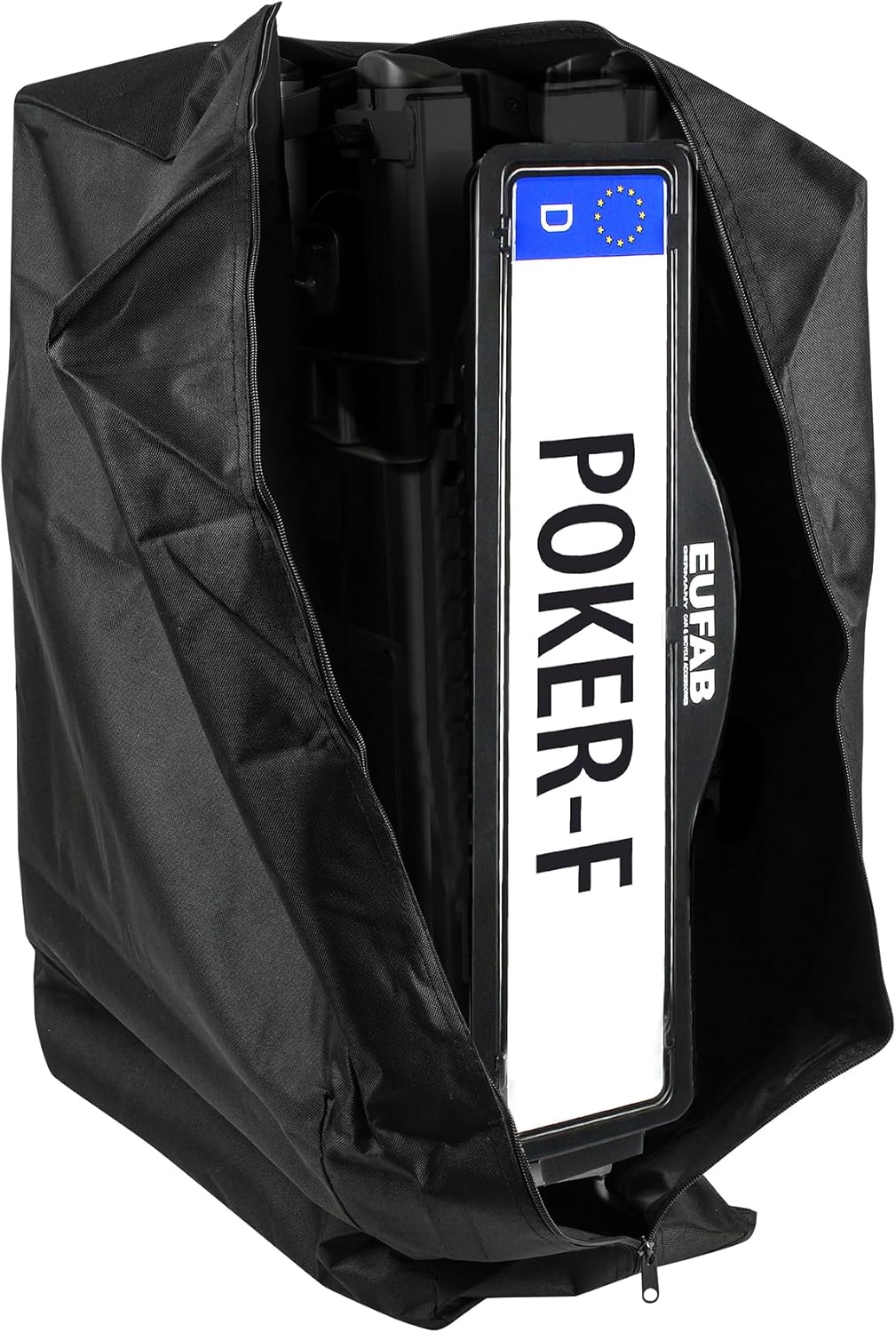 EUFAB 12010LAS Portabici POKER-F, adatto per E-Bike, completamente preassemblato, protezione antifurto, per 2 biciclette, per gancio di traino, Nero, 142 x 70 x 58 cm