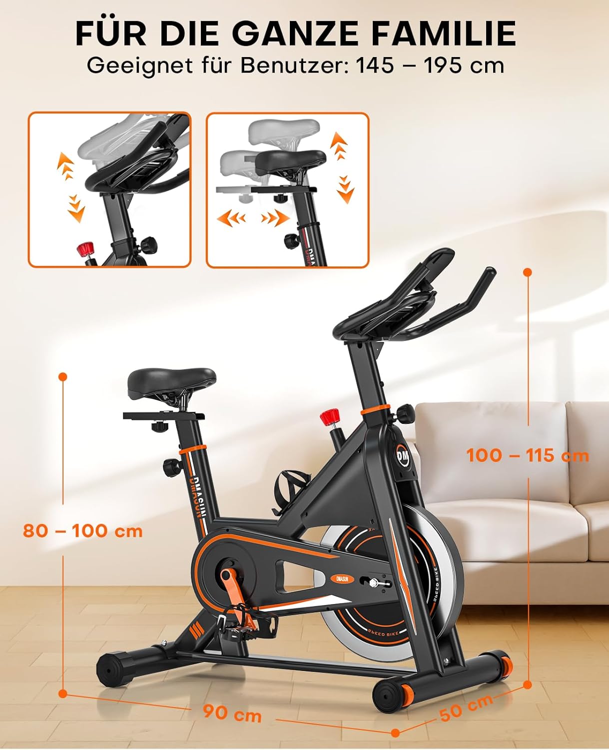 Neuestes Heimtrainer Fahrrad mit Magnetischem Widerstand, DMASUN Leises Ergometer Heimtrainer, Hometrainer Fahrrad mit LCD-Display, Tablet-Halterung, Bequeme Sitze & Sitzbezug, Fitnessbike Bis 160kg