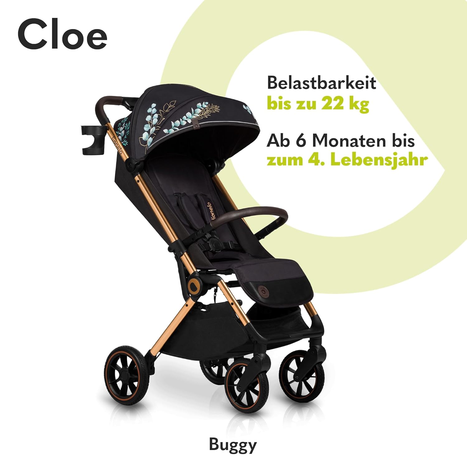 LIONELO Cloe Passeggino Pieghevole fino a 22 kg, Schienale Reclinabile Funzione Nanna, Imbracatura a 5 Punti Grandi Ruote Girevoli Zanzariera Porta Biberon Leggero Compatto Impermeabile (Grigio)