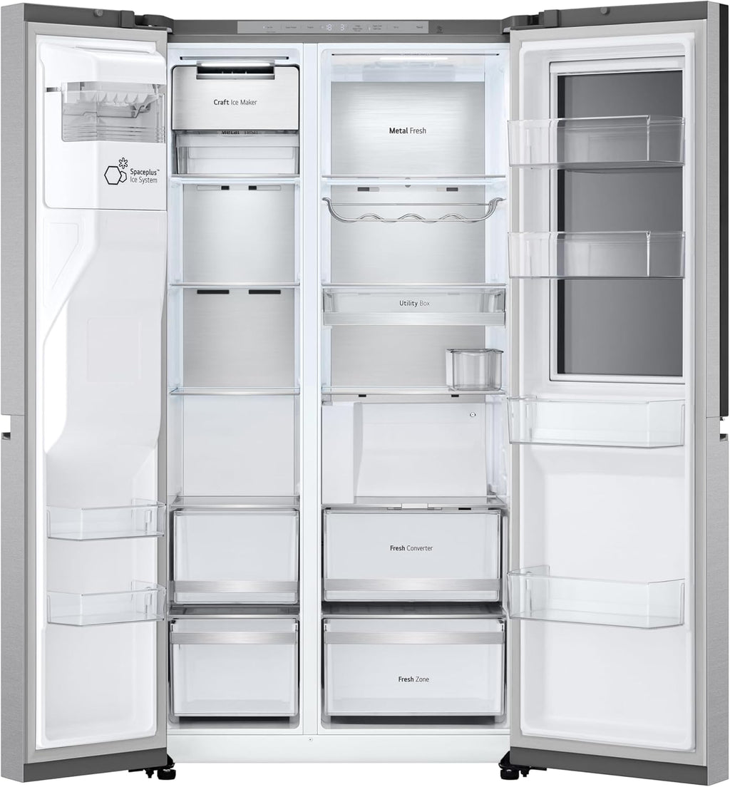LG GSGV81PYLL Frigorifero Side by Side, Classe E, 635 L, Instaview, Frigorifero con congelatore, Dispenser ghiaccio, ghiaccio tritato, acqua, Total NoFrost, Smart Inverter Compressor, Wi-Fi