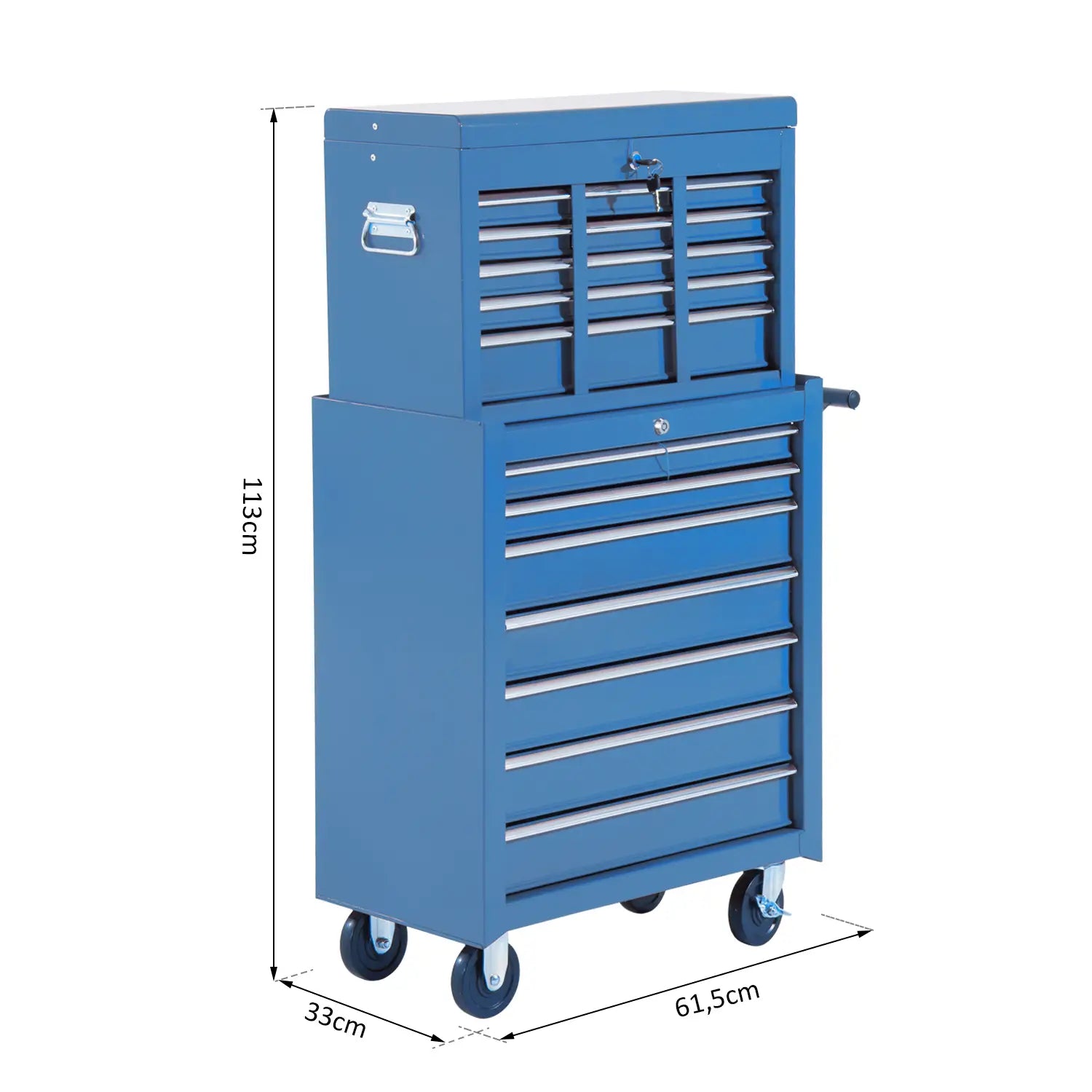 HOMCOM Carrello Portautensili Carrello da Officina a 16 Cassetti con Ruote e Chiusura a Chiave