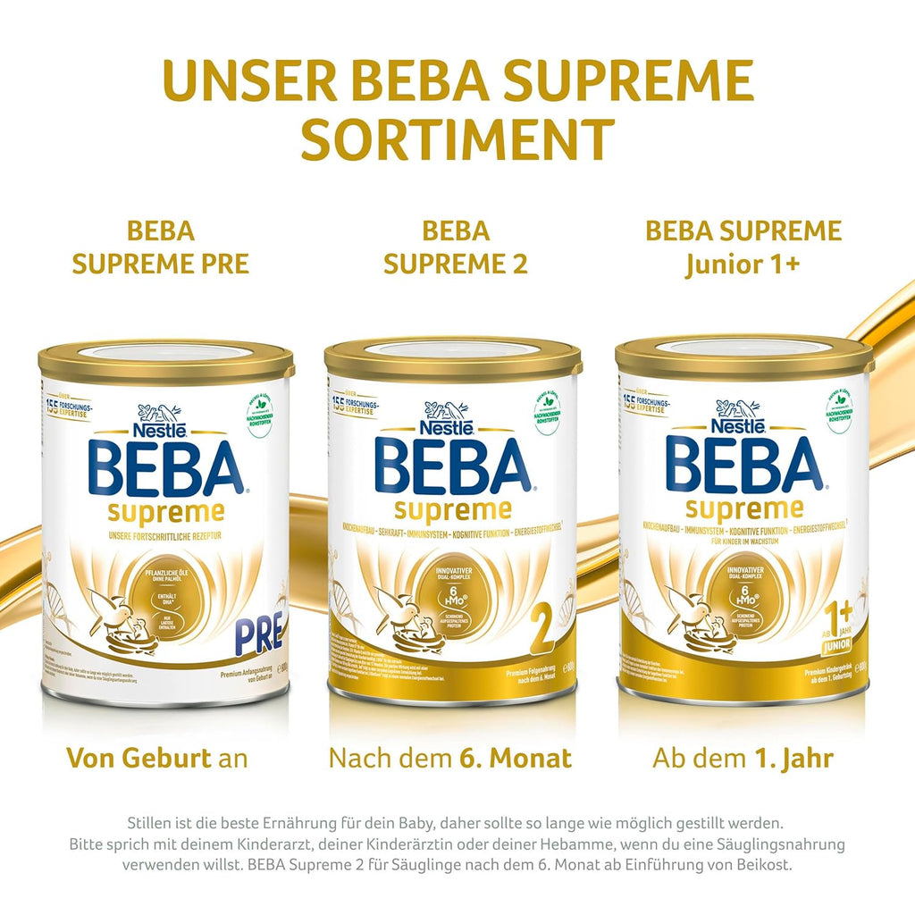 BEBA SUPREME 2 Folgemilch nach dem 6. Monat, Babynahrung mit 6 HMO Komplex, nur Laktose, ohne Palmöl, 6er Pack (12 x 800g)