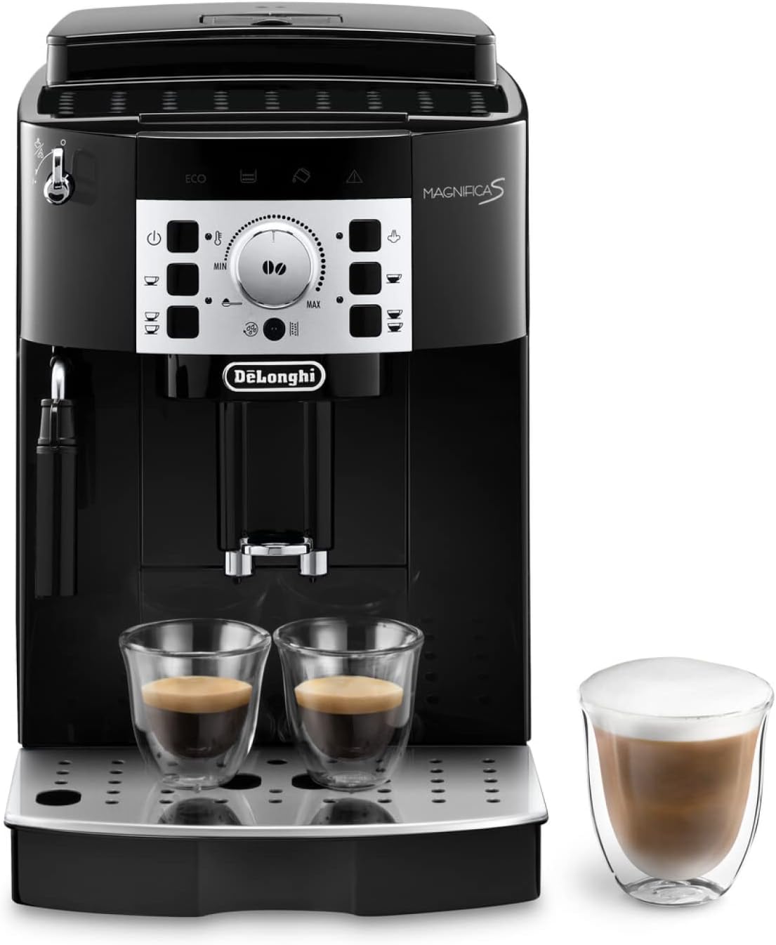 De'Longhi Magnifica S ECAM11.112.B, Macchina da Caffè Automatica con Lancia a Vapore per Cappuccino, Tasti di Selezione Diretta per Espresso e Manopola, Funzione 2 Tazze, Nero