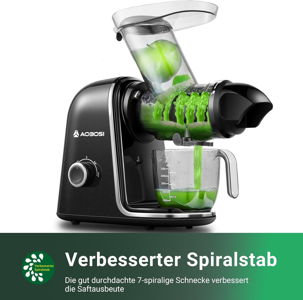 【Neues】Entsafter AOBOSI-Slow juicer mit 2 Geschwindigkeitsstufen-Entsafter gemüse und obst mit 8 stufiger Schnecke-Saftpresse mit Reinigungsbürste&2 Bechern-Obstpresse mit Reversierfunktion