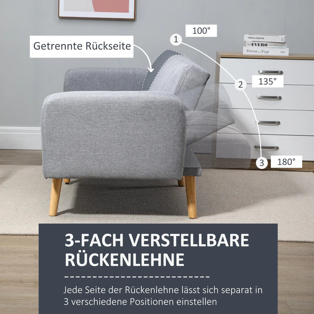 HOMCOM Schlafsofa 2-Sitzer verstellbare Rückenlehne Gästezimmer hellgrau
