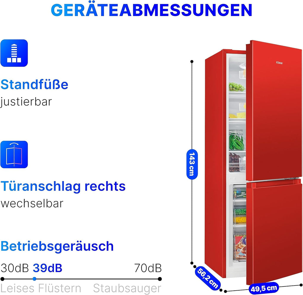 Bomann Frigo-Congelatore KG 320.2, 143 cm di Altezza, Frigo-Congelatore con Capacità 175 Litri, 3 Ripiani e 3 Cassetti, Cerniera della Porta Reversibile, Frigo-Congelatore Silenzioso 39 dB, Nero