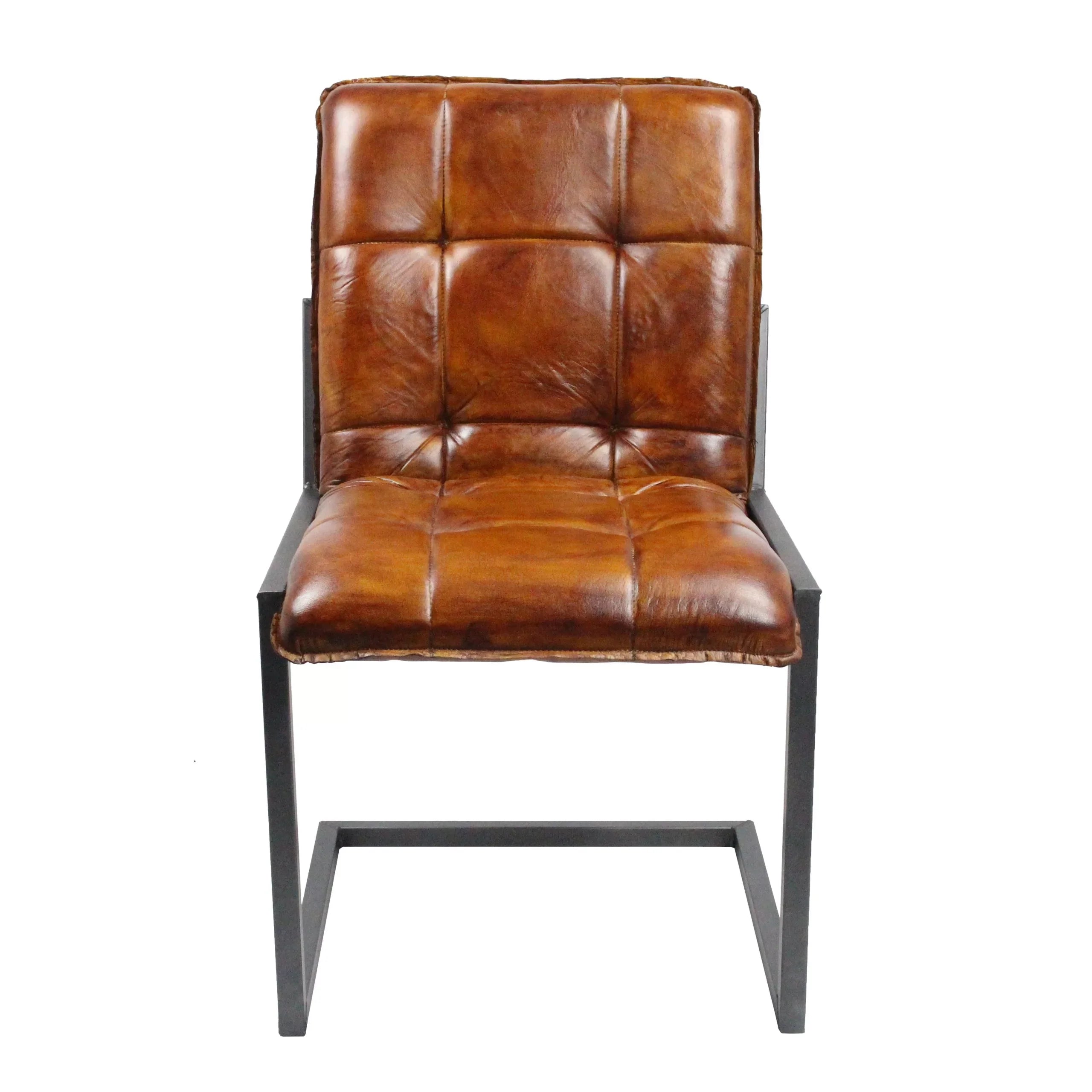 Esszimmerstuhl Serie Jose aus Büffelleder in Cognac - Gestell ohne Armlehne