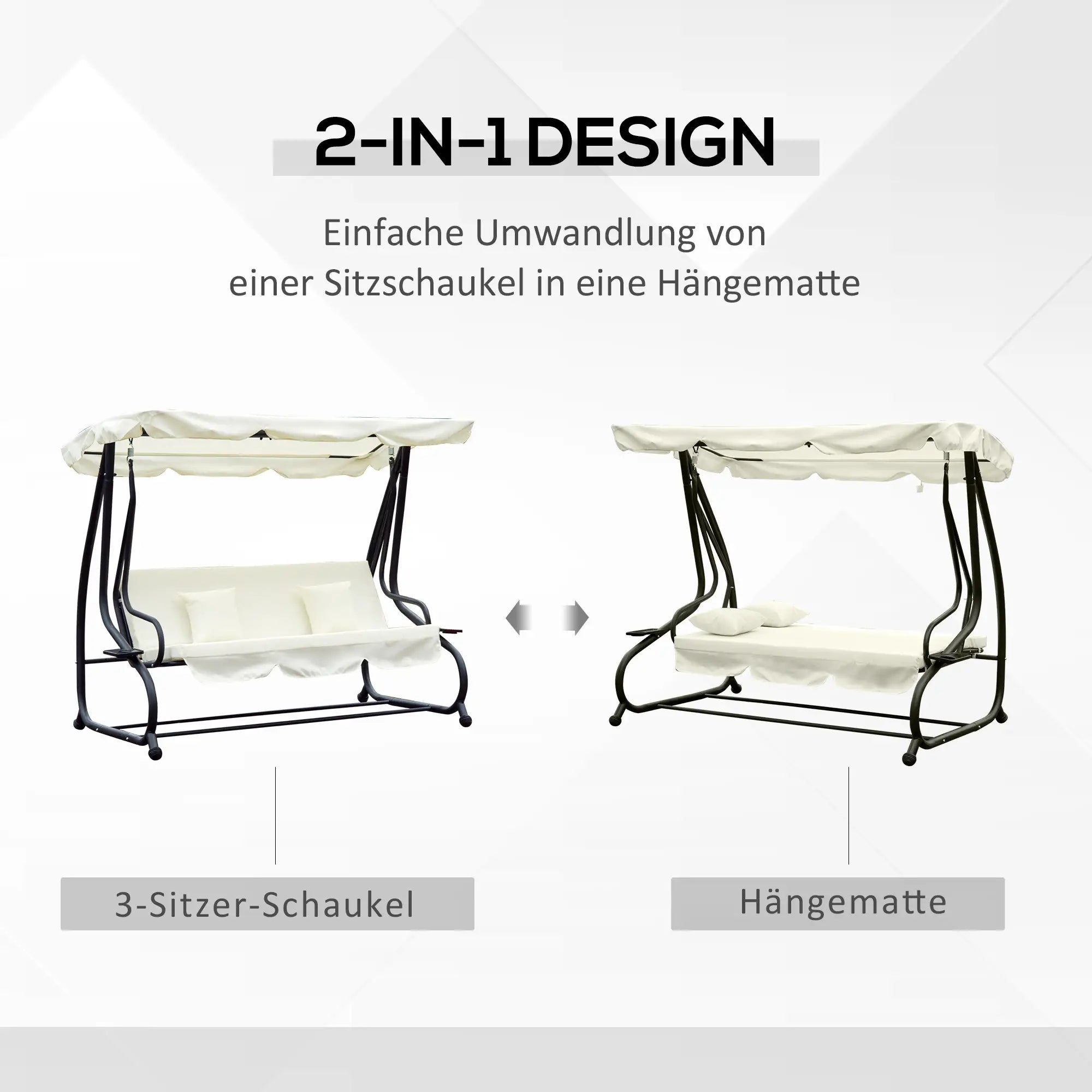 Outsunny Altalena da Giardino a 3 Posti con Funzione Letto, Protezione UV, Bianco Crema
