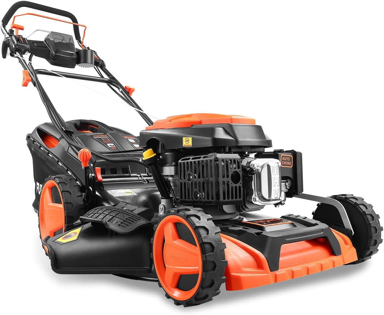 FUXTEC Tosaerba a Benzina 4in1 FX-RM5196eSPRO con Avviamento Elettrico e Trazione Regolabile, Rasaerba con Paraurti Anteriore, Larghezza di Taglio 51 cm, Ruote Big Wheel con Cuscinetti a Sfera, Cesto Raccoglierba da 60L