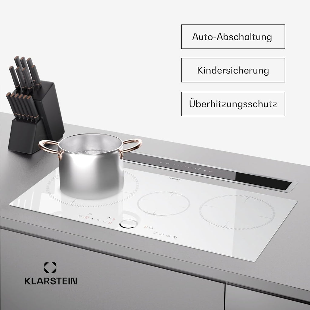 Klarstein Piano Cottura a Induzione, Piano Cottura in Vetroceramica, con 4 Piastre, Incasso con Display Touch, Display Digitale e Funzione Timer, Riscaldamento Veloce, 7000 Watt