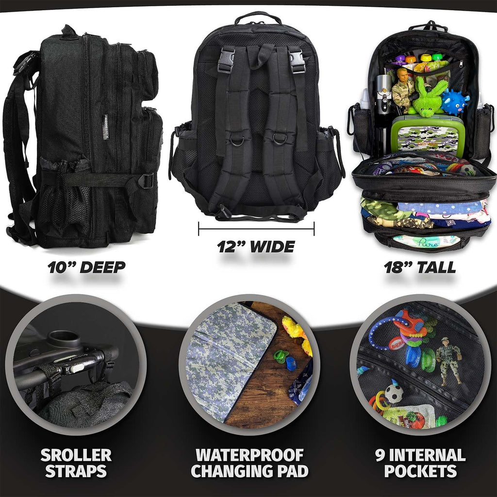 ActiveDoodie Wickeltasche mit taktischer Vorteilspackung, Wickelunterlage, Kinderwagengurte, Babyflaschen-Tasche, Dad Squad Patches, Herren-Wickeltasche