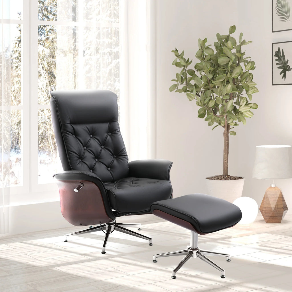 Poltrona relax HOMCOM con poggiapiedi girevole a 360°, reclinabile a 145°, stile Chesterfield