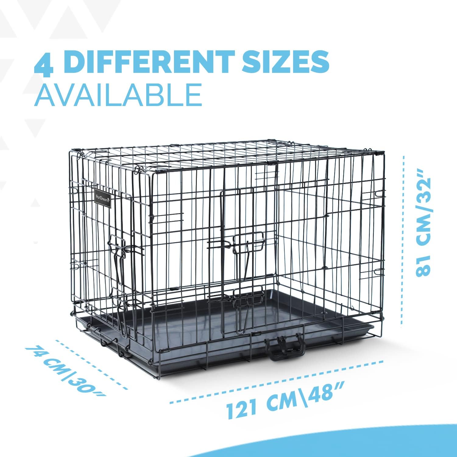Gabbia per cani (76 cm) – Gabbia per animali domestici in metallo nero con 2 porte (anteriore e laterale) con base in plastica resistente ai morsi e maniglia per il trasporto, robusta box, perfetta per l'addestramento dei cuccioli (media)