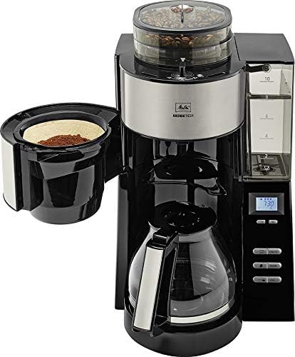 Melitta AromaFresh - Macchina da caffè con filtro - con caraffa in vetro - macinacaffè integrato - funzione timer - 10 tazze - Pure Black