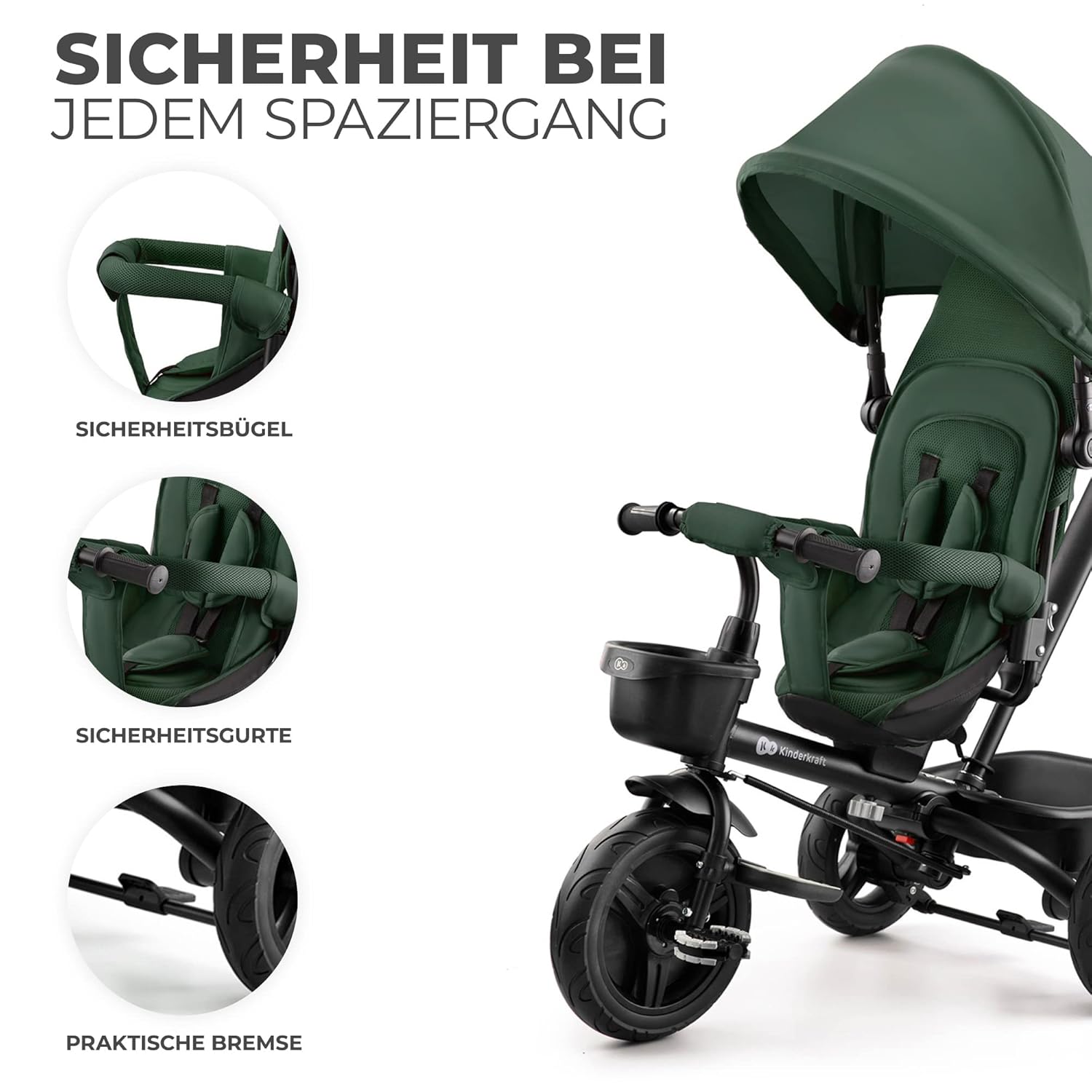 Kinderkraft AVEO Dreirad ab 9 Monate bis 25 kg, Kinderdreirad mit schubstange, Kompakte zusammenklappen, drehbarer Sitz, ausklappbarem Verdeck mit sonnenschutz, Getränkehalter korb im set, Rosa