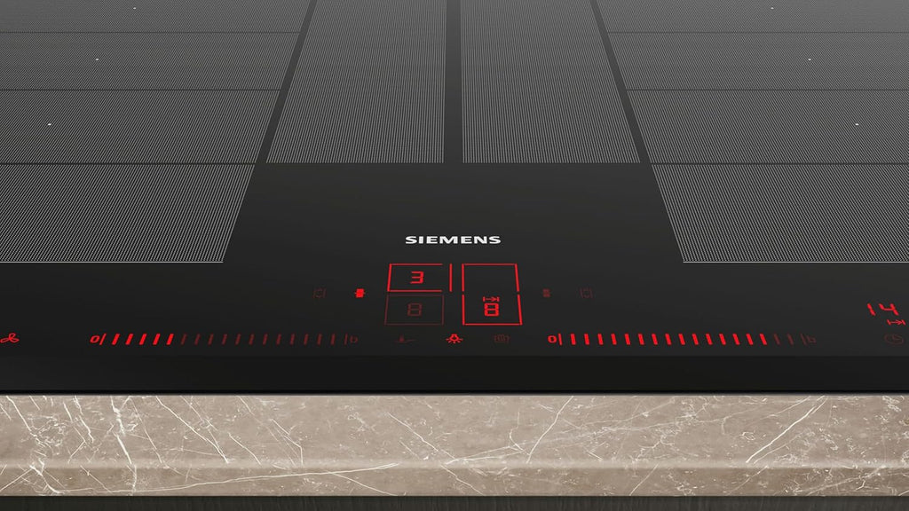 Siemens EX851LYV5E, iQ700, piano cottura a induzione intelligente 80 cm, autonomo, senza cornice, Touch & Slide, varioInduktion Plus, flexZone intelligenti, Bratsensor Plus, sistema cookConnect, Nero