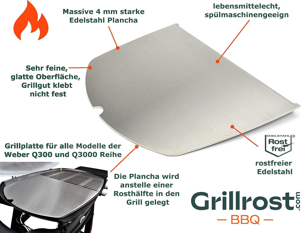 Griglie in acciaio inox per Weber Q300/3000 | lavabili in lavastoviglie - set da 2 pezzi