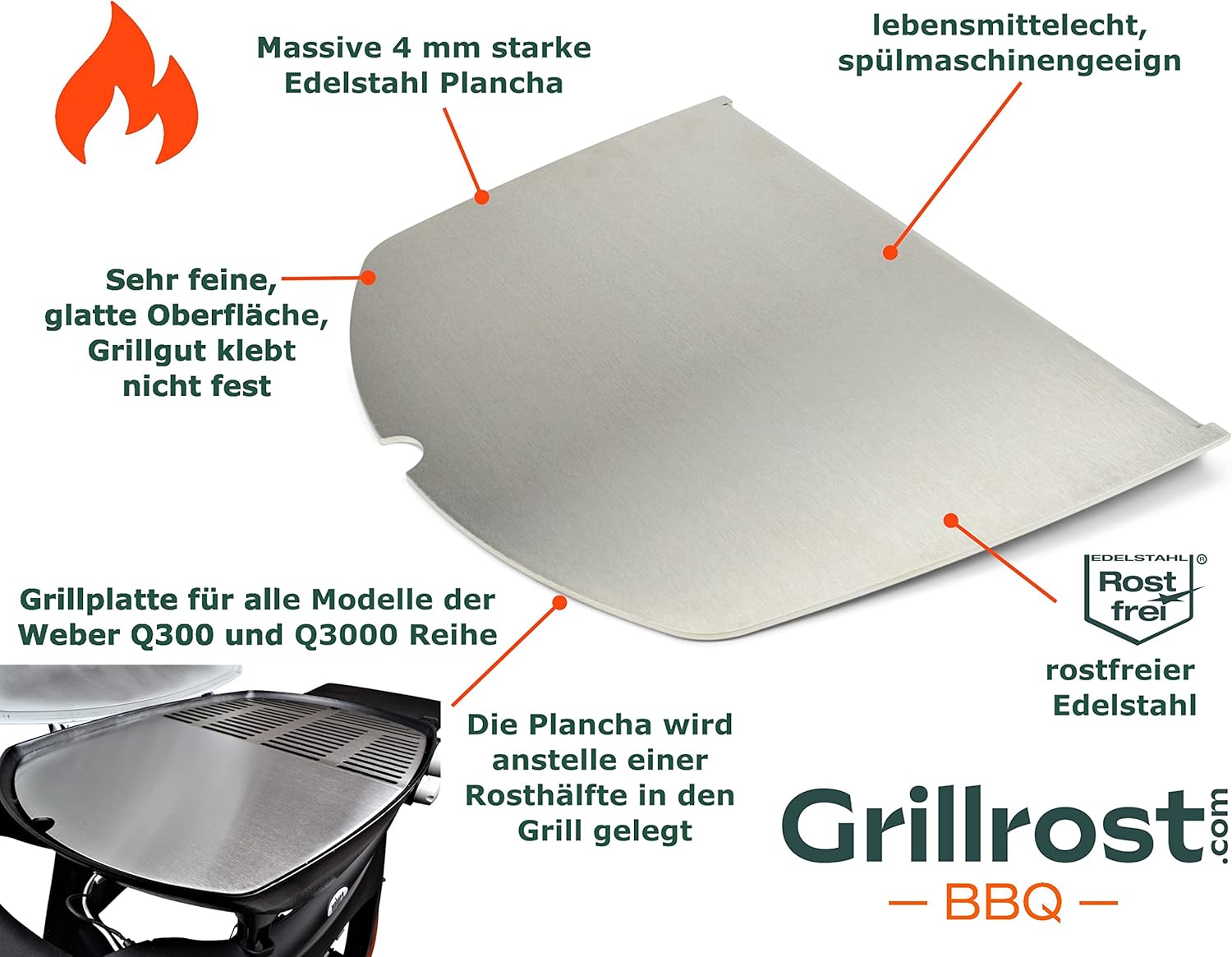 Griglie in acciaio inox per Weber Q300/3000 | lavabili in lavastoviglie - set da 2 pezzi