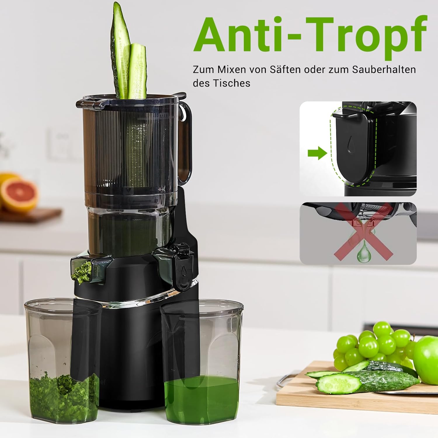 AMZCHEF Estrattore di Succo Automatico Tutto in Uno, Apertura da 135MM e Spremiagrumi da 1,8L per Frutta e Verdura, Estrattore di Succo Lento 250W Vincitore del Test con Triplo Filtro - Nero