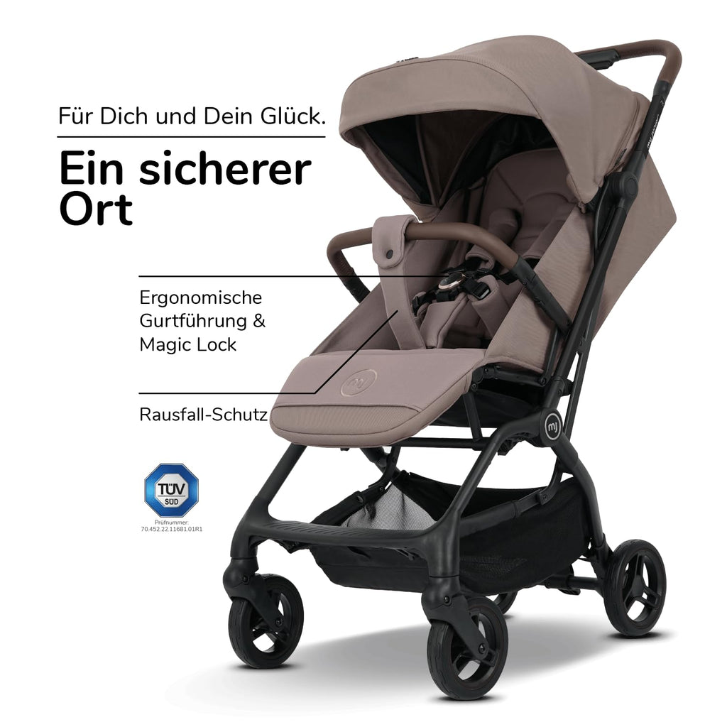 my junior® Buggy PICO³ | bis 22kg | Einhand AutoFold-Klappmechanismus | Ergonomische Liegeposition nach IGR e.V. | großes Sonnenverdeck UV50+ | Handgepäckmaß | 2 Belüftungsfenster Hazel - Black
