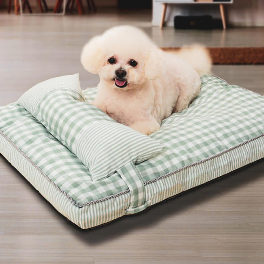 PetComfort – Waschbares Bett für Hunde und Katzen mit Karokissen