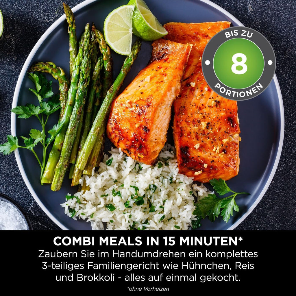 Ninja Combi 12-in-1 Multicooker, Forno e Friggitrice ad aria, 12 funzioni di cottura, Preparazione con Air Fryer e Grill in 15 min*, con teglia, padella, griglia, ricettario, Grigio, SFP700EU.