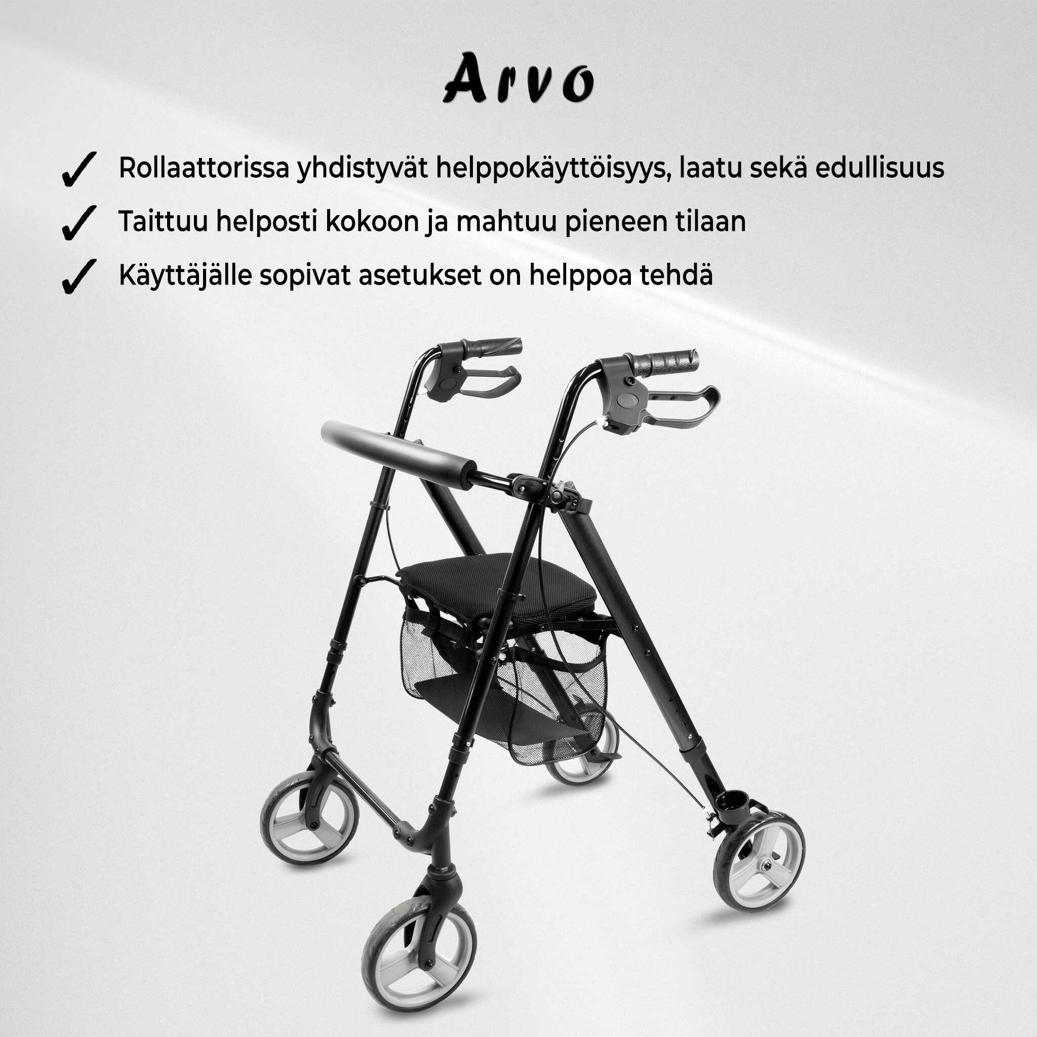 Rollator Arvo, leggero, nero