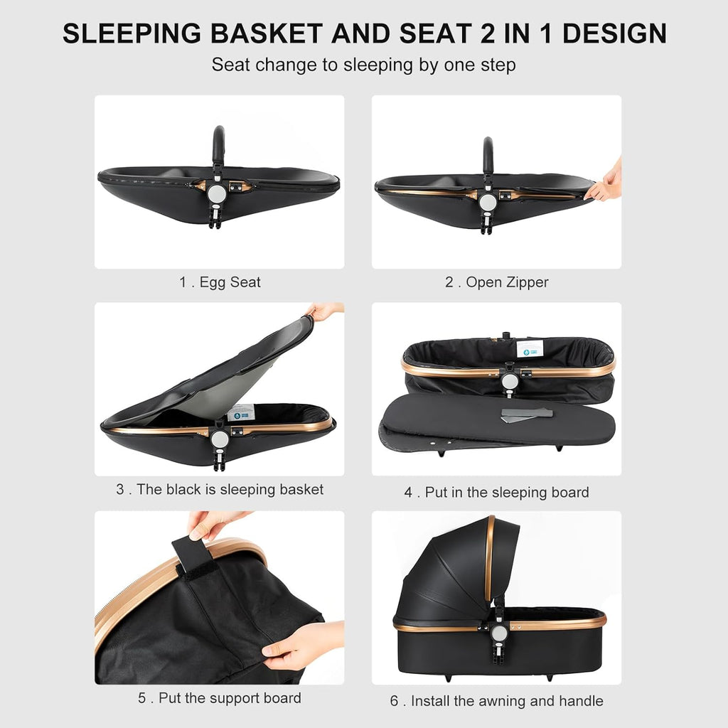 Sianldcone Passeggino 3 in 1, Set Passeggino con Tessuti di Alta Qualità, Sistemi di Viaggio con Spinta Reversibile, Passeggino Combinato a Vista Aperta Set Completo 3 in 1 (V9 Cachi)
