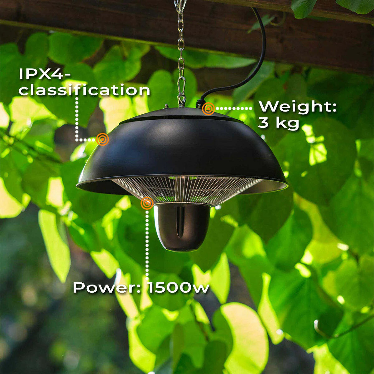 Fornorth Heizstrahler Riscaldatore da soffitto Originale 1500W con telecomando, nero