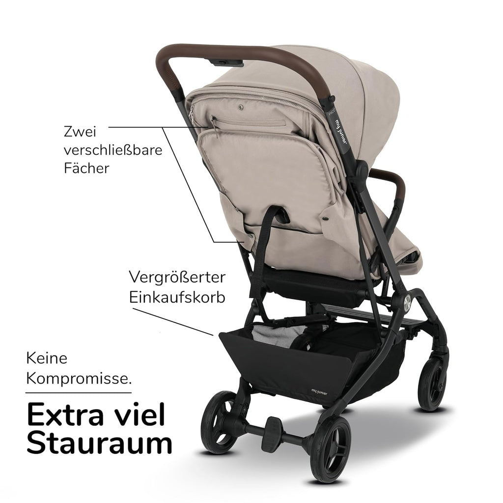 my junior® Buggy PICO³ | bis 22kg | Einhand AutoFold-Klappmechanismus | Ergonomische Liegeposition nach IGR e.V. | großes Sonnenverdeck UV50+ | Handgepäckmaß | 2 Belüftungsfenster Hazel - Black