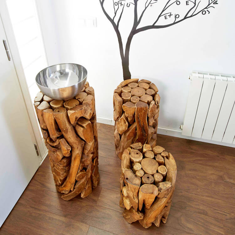 Teak Holz Sule XILON rund