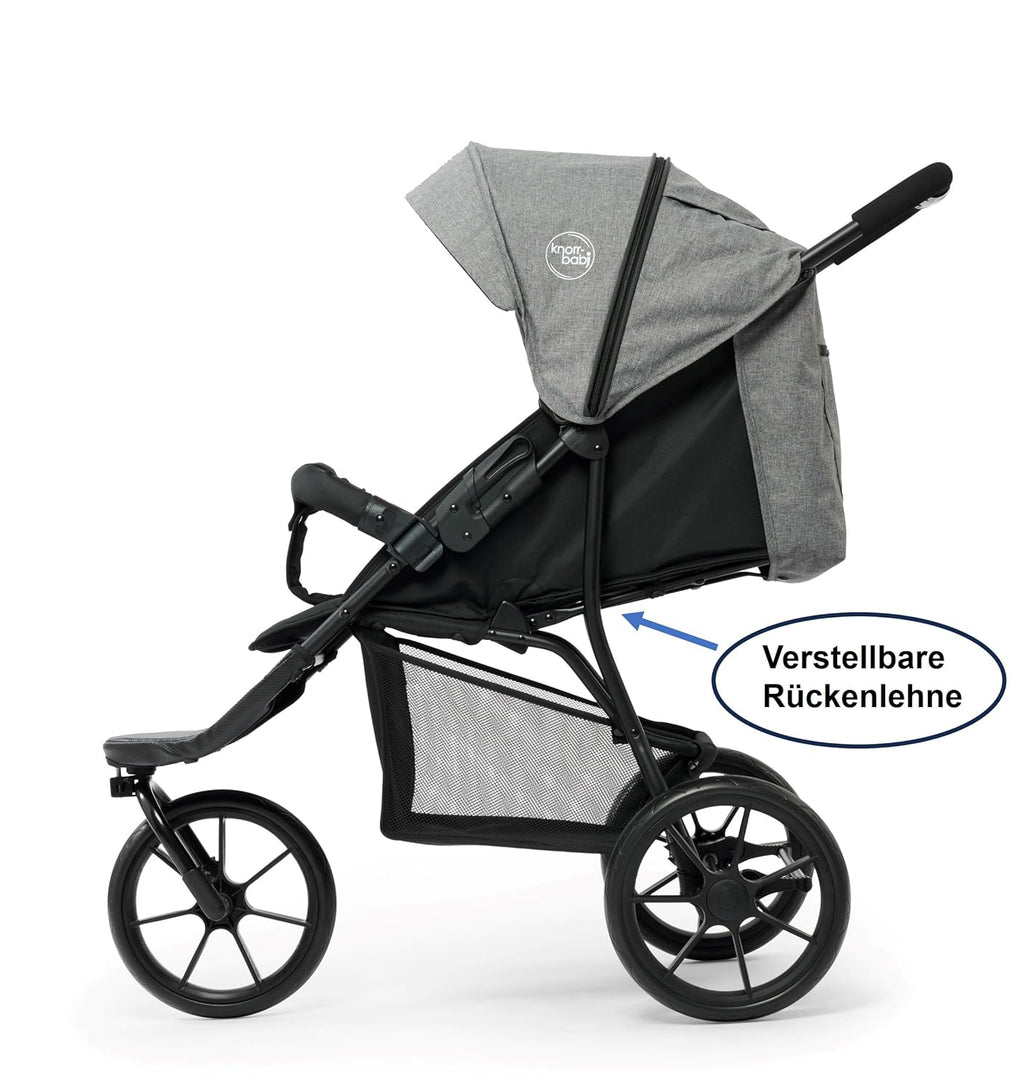 Knorr Baby Joggy S, Babyjogger, Kinderwagen, Jogger, Dreirad, Kinderbuggy mit Einhandfaltsystem, Liegefunktion, Schwenkrad, bis 25 kg belastbar (Sitz 22 kg, Korb 3 kg), klappbar – Grau Melange