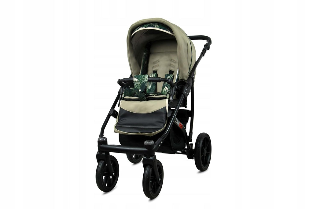 BabyLux Largo 2-in-1 Baby Kinderwagen Tief und Kinderwagen mit Zubehör Verstellbar und faltbar Aluminiumkonstruktion Wasserdicht Nicht abnehmbare Räder Brown Cream White Frame