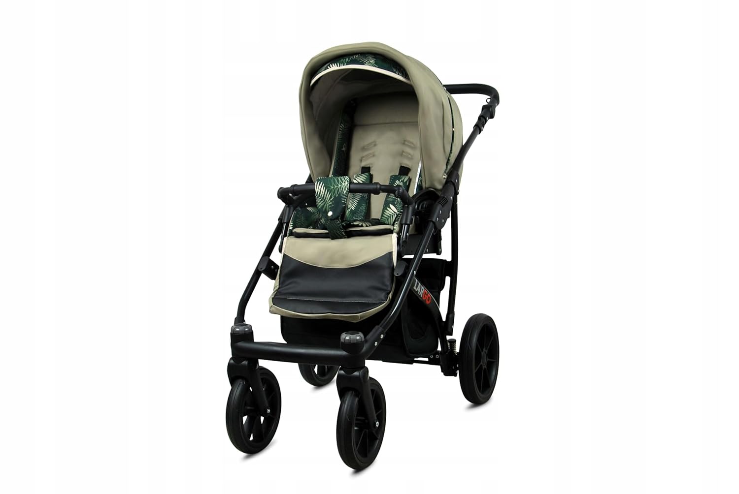 BabyLux Largo 2-in-1 Baby Kinderwagen Tief und Kinderwagen mit Zubehör Verstellbar und faltbar Aluminiumkonstruktion Wasserdicht Nicht abnehmbare Räder Brown Cream White Frame