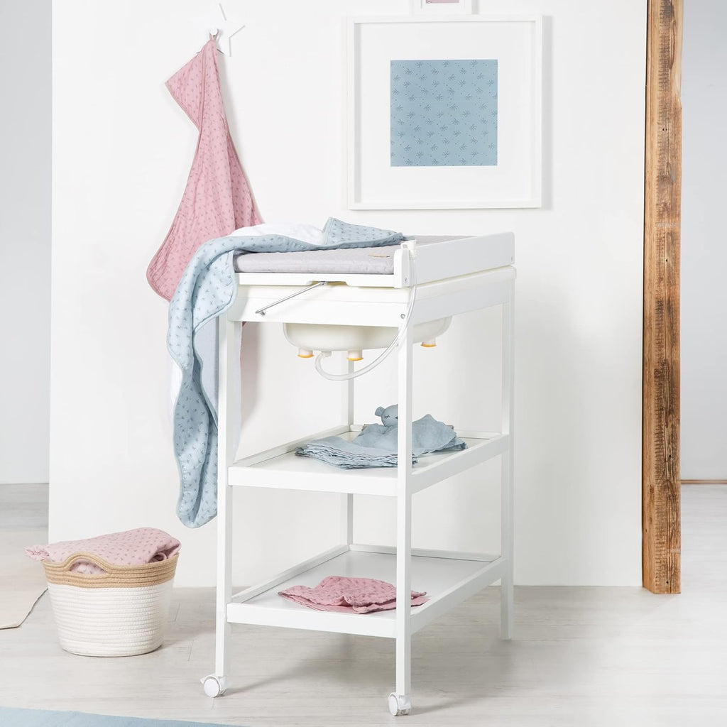 roba Fasciatoio da Bagno Combinato + Materassino Fasciatoio Style grigio - Fasciatoio Mobile Combinato con Vasca Integrata - con piano fasciatoio estraibile - Legno bianco