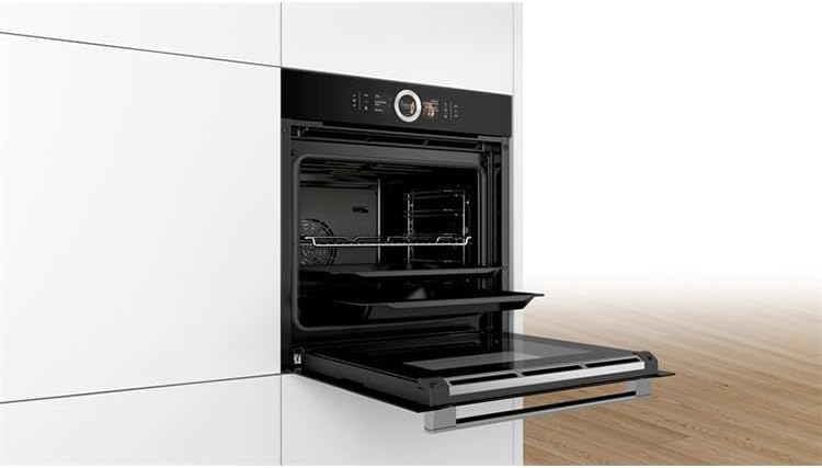 Bosch HMG7361B1, Serie 8 Forno da incasso intelligente con funzione microonde, 60 x 60 cm, Made in Germany, Nero, Air Fry, Anello di controllo digitale, Display touch, Programmi automatici, Supporto per la pulizia