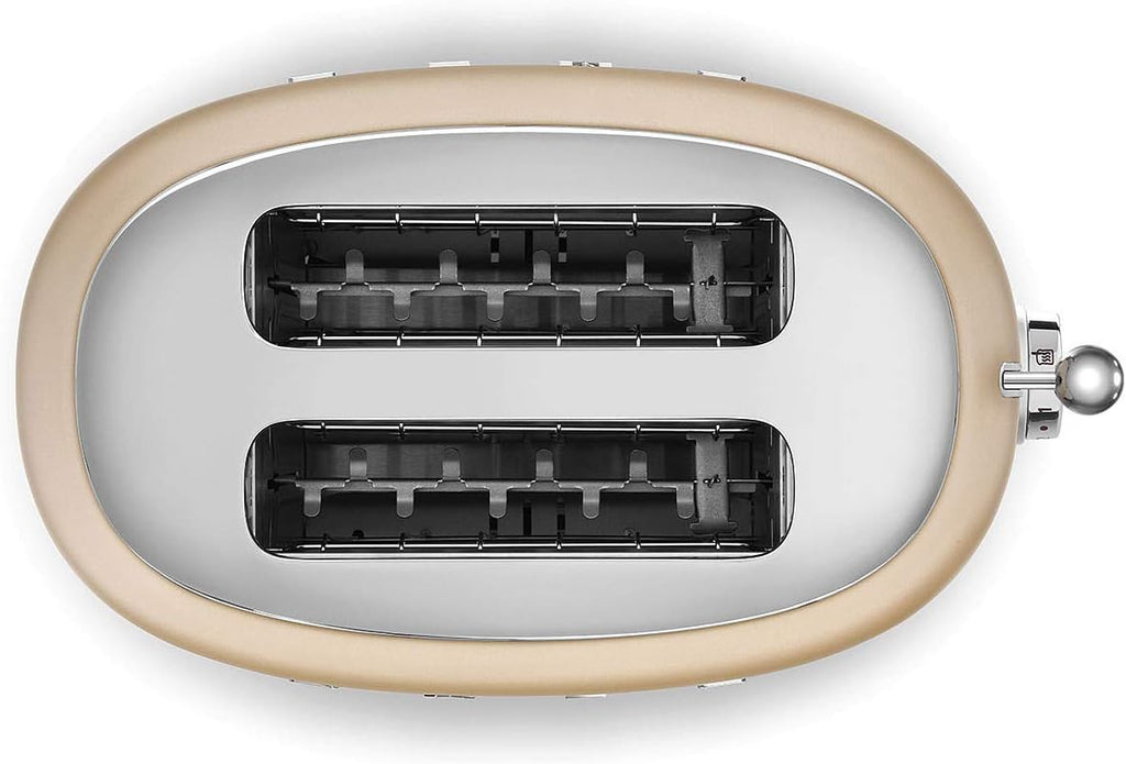 Smeg, 2x2 TSF01CREU - Tostapane, 2 scomparti per 2 fette, 6 livelli di doratura, funzione riscaldamento, funzione scongelamento e bagel, vassoio raccoglibriciole, 950W, Crema