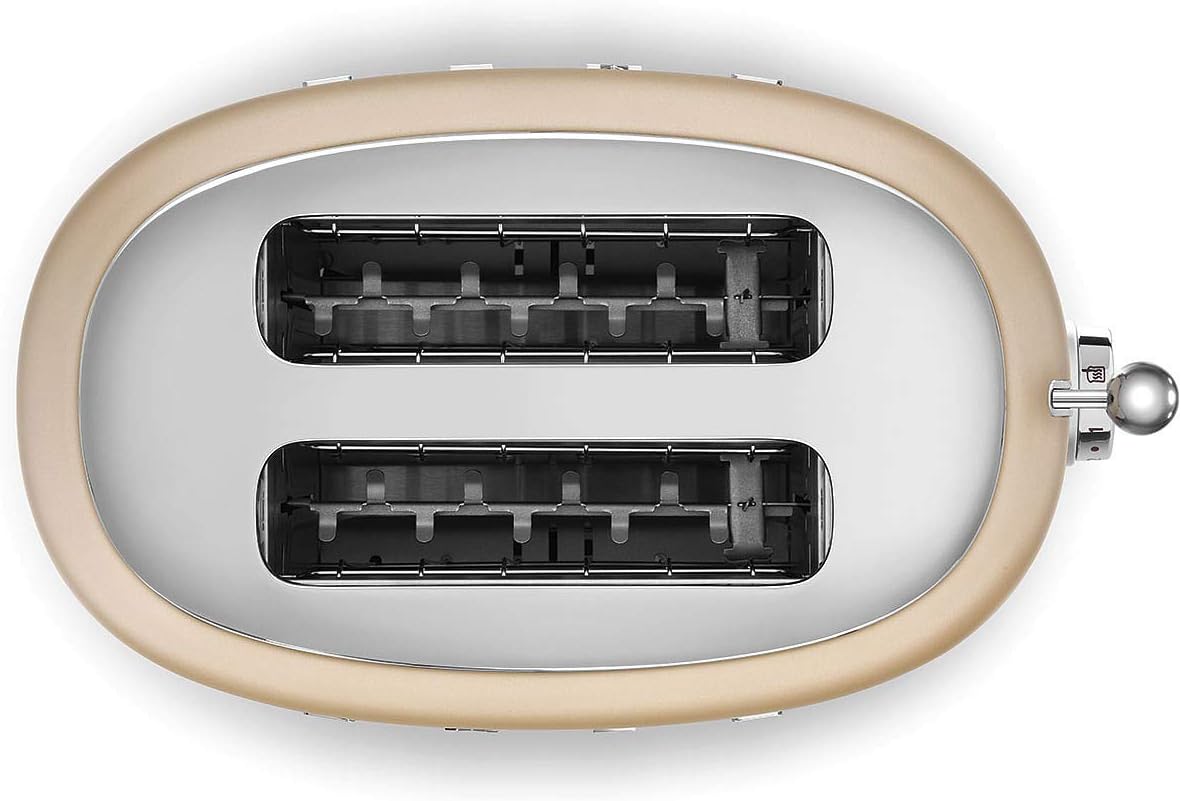 Smeg, 2x2 TSF01CREU - Tostapane, 2 scomparti per 2 fette, 6 livelli di doratura, funzione riscaldamento, funzione scongelamento e bagel, vassoio raccoglibriciole, 950W, Crema