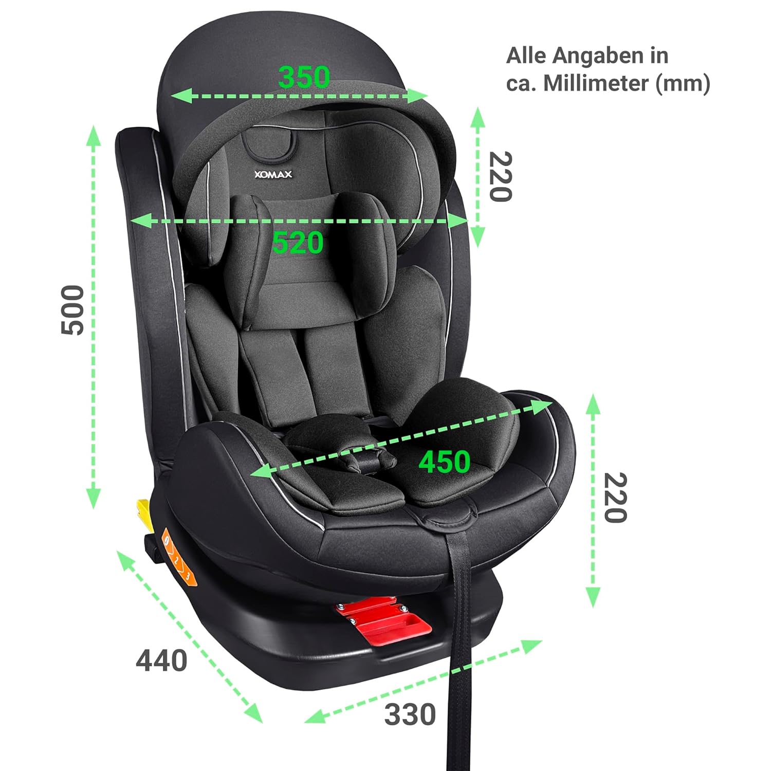 XOMAX XZ-16 Kindersitz drehbar 360° mit ISOFIX und Liegefunktion I mitwachsend I 0-36 kg, 0-12 Jahre, Gruppe 0/1/2/3 I 5-Punkt-Gurt und 3-Punkt-Gurt I Bezug abnehmbar, waschbar I ECE i-Size 129R