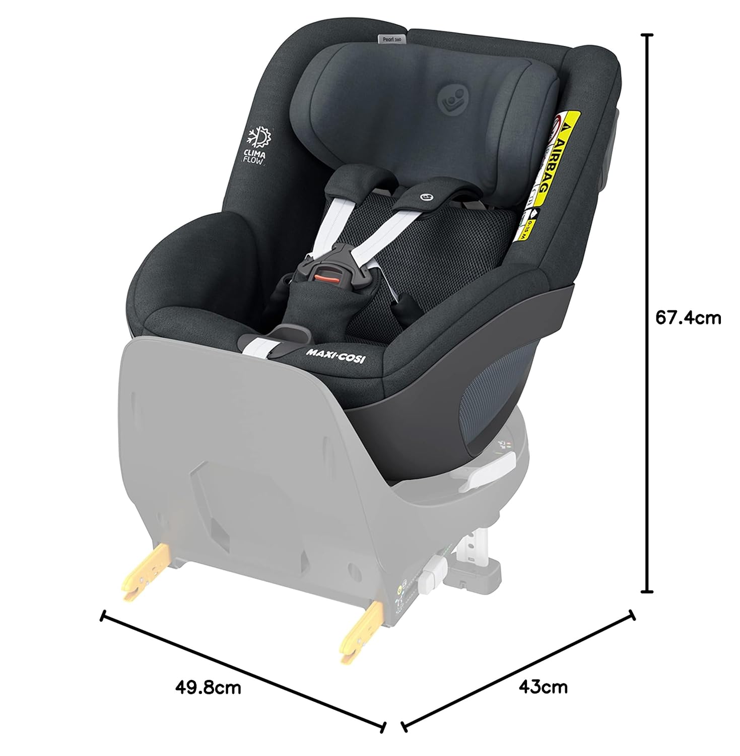 Maxi-Cosi Pebble 360 i-Size Babyschale Drehbar, Neugeborenen Autositz 360 Grad, 0–15 Monate (40–83 cm), Drehung mit einer, ClimaFlow, Easy-In-Gurt, G-CELL Seitenaufprallschutz, Essential Graphite