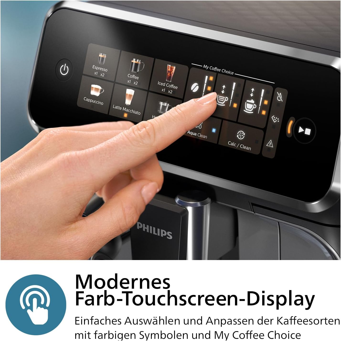 Macchina da caffè espresso automatica Philips Serie 2300 - 4 bevande, display touch a colori moderno, sistema del latte LatteGo, SilentBrew, macine in ceramica, filtro AquaClean. Cromata bianca (EP2333/40)