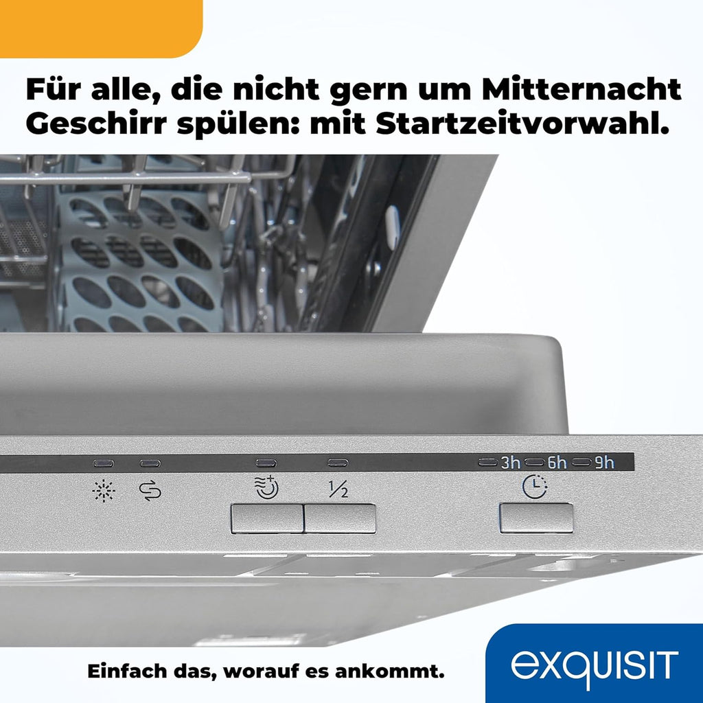 Lavastoviglie Exquisit, 45 cm di larghezza, parzialmente integrata, 9 coperti, 9 litri, partenza ritardata, modalità ECO, lavastoviglie 45 cm, EGSP51009-EB-030E inox