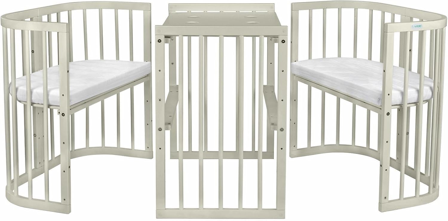 Waldin Lettino per bambini in legno 7in1 con materasso, Letto "Cresci con me", Ventilato, Base regolabile in 5 altezze, Set All-Inclusive, Legno Bianco